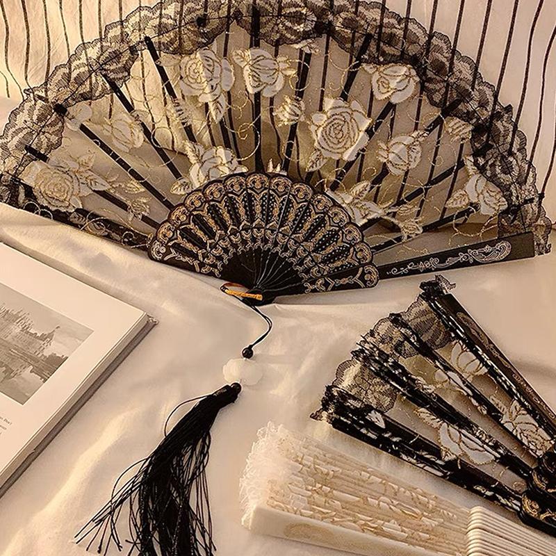 Lace Decorative Fans Folding Hand Fan Black White Dancing Fans Wedding Party Stage Performance Fan Gifts For Guest