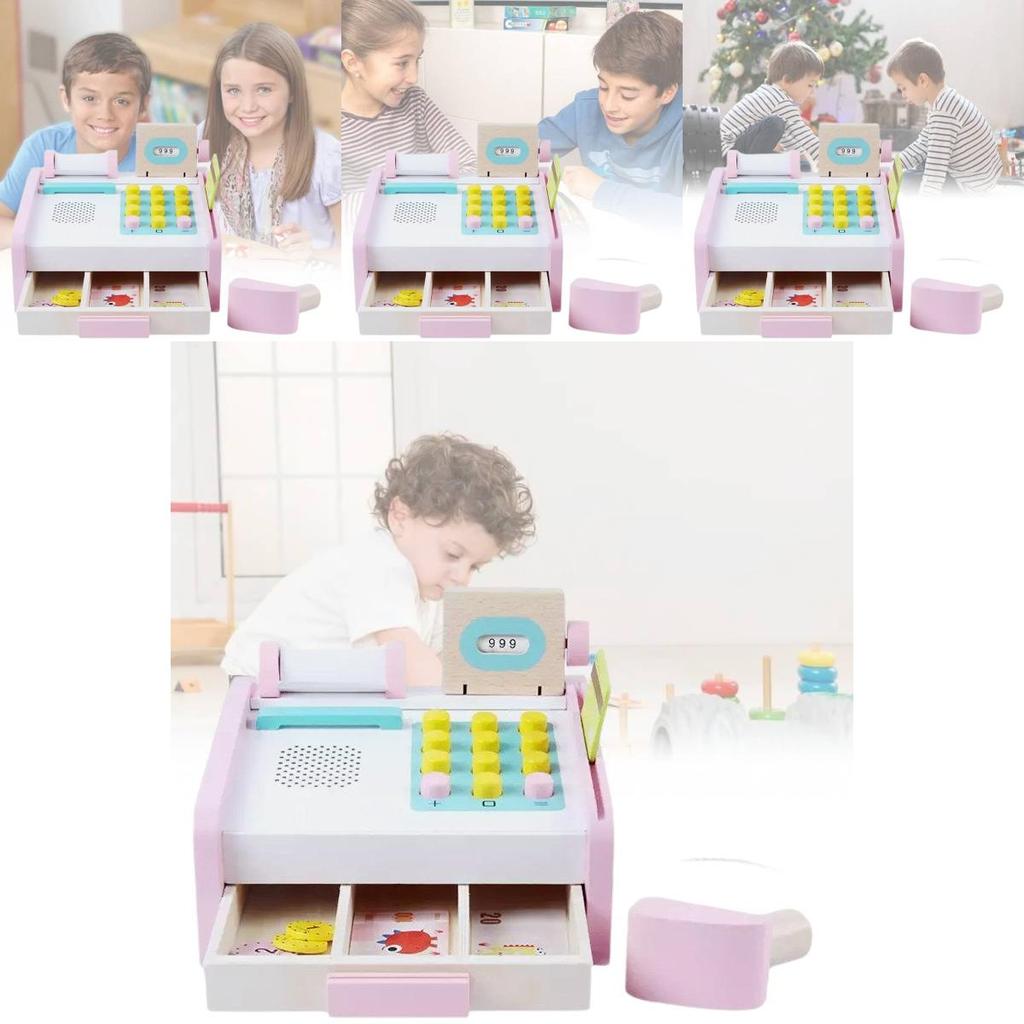 Wooden Cash Register Toy For Kids Realistic Role Play Supermarket Fun For Little Ones