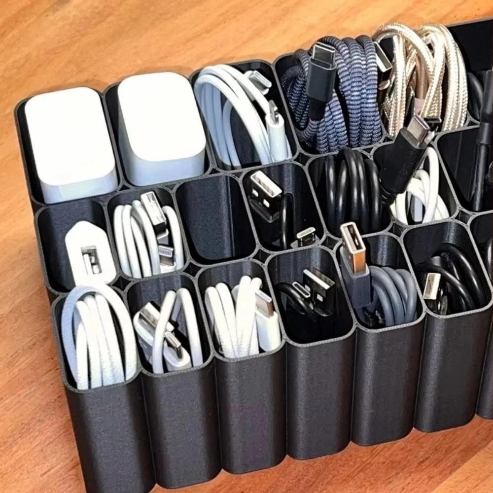 11/22 Grids USB Cord Storage Box 3D Printed USB Cord Organizer Desktop Organization