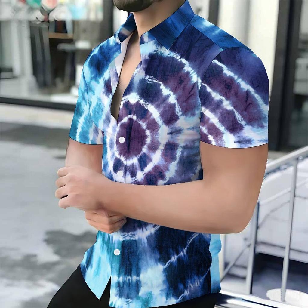Women Short Sleeve Shirt Pink Green Blue Gradient Solid Lapel Button Up Top