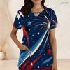 Women Plus Size Bald Eagle Star Printed Keyhole Neck Short Sleeve Nurse Scrub Top With Pockets