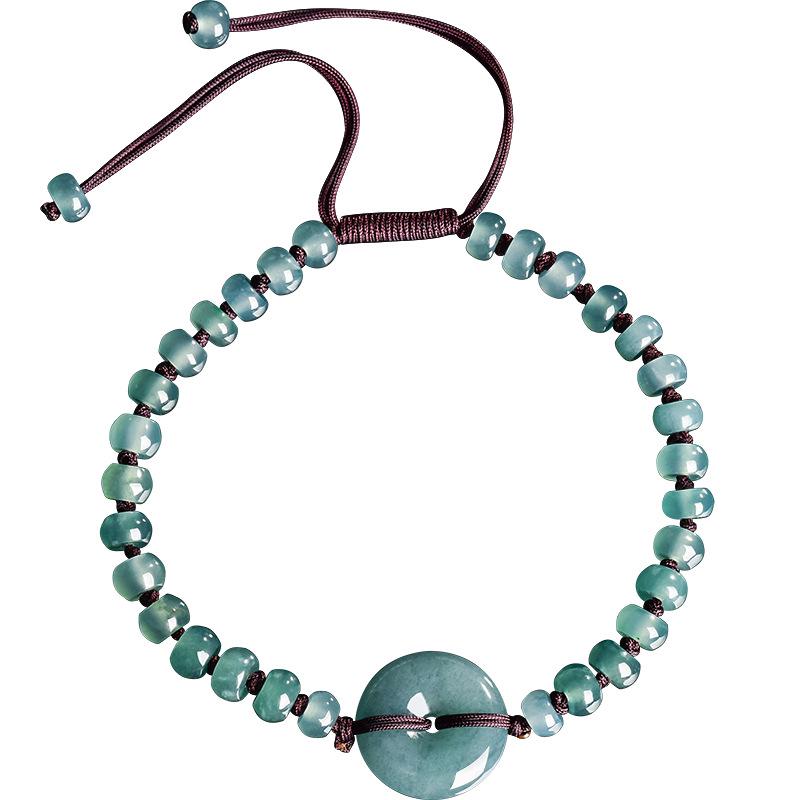 Синий Нефритовый Узел Пин ань, Плетеный Браслет - Натуральный Ледяной Нефрит Категории А, Идеальный Женский Подарок Fits 15-20cm Wrist