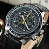 SEIKO Herren Quarz Chronograph Uhr Edelstahl / Lederarmband Tachymeterlünette Leuchtzeiger Datum Sport Business Herren Armbanduhr