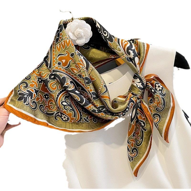 Spring and Autumn New Fashion Mulberry Silk Temperament Small Square Scarf Women's Silk Scarf Printed Decorative Scarf Shawl Scarf Silk