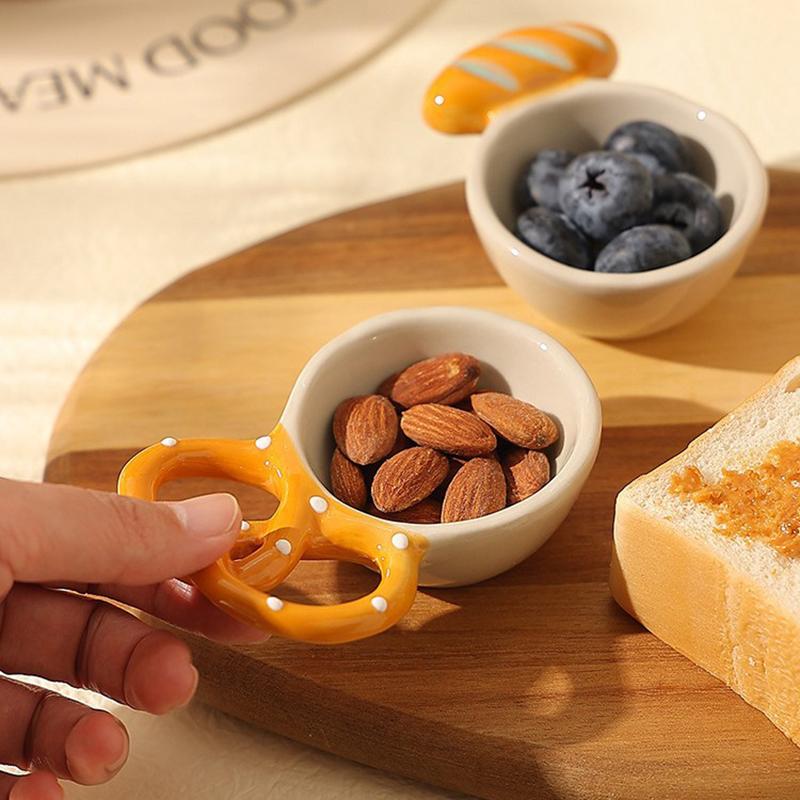 Embossed Bread Handle Ceramic Small Dish Seasoning Dish Dipping Sauce Dish Household Flavor Dish Cute Side Dish Cute Little Dish