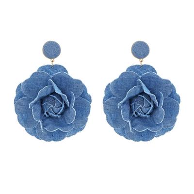 Handmade Floral Exaggerate Earrings Rose Flower Earrings Stylish Denims Flowers Drop Earwear Jewelry Ornament for Women