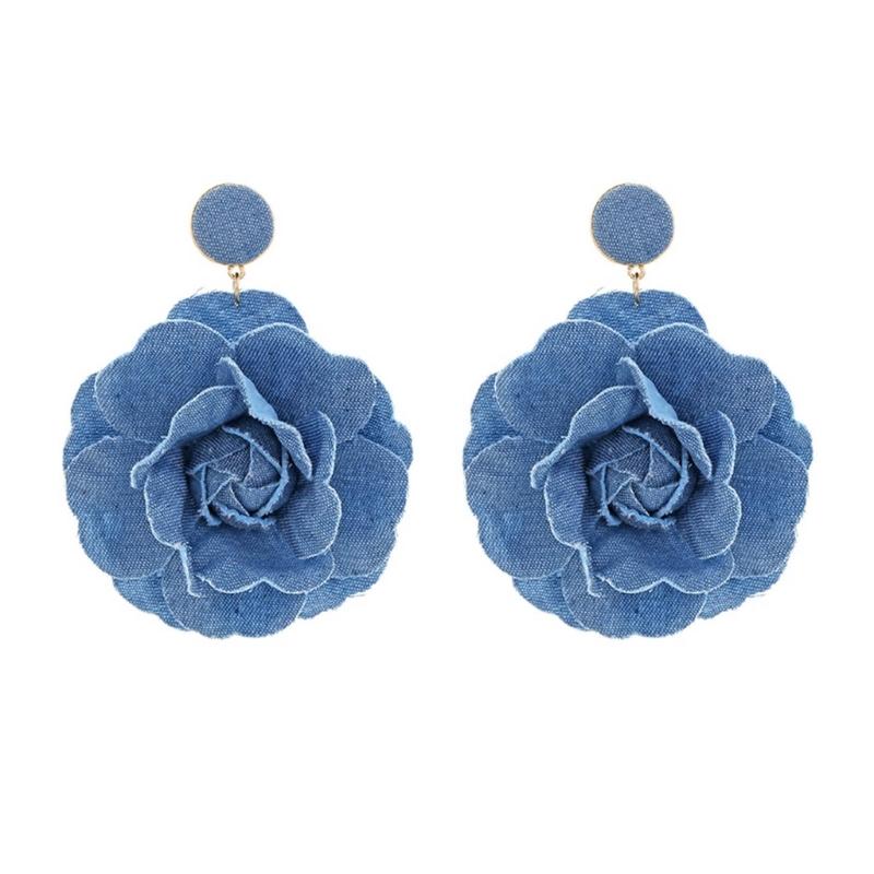 Цветочные серьги-капли Легкие Преувеличенные серьги Гипоаллергенные Подвески для ушей в виде цветка розы Ручная работа Джинсовый орнамент 1