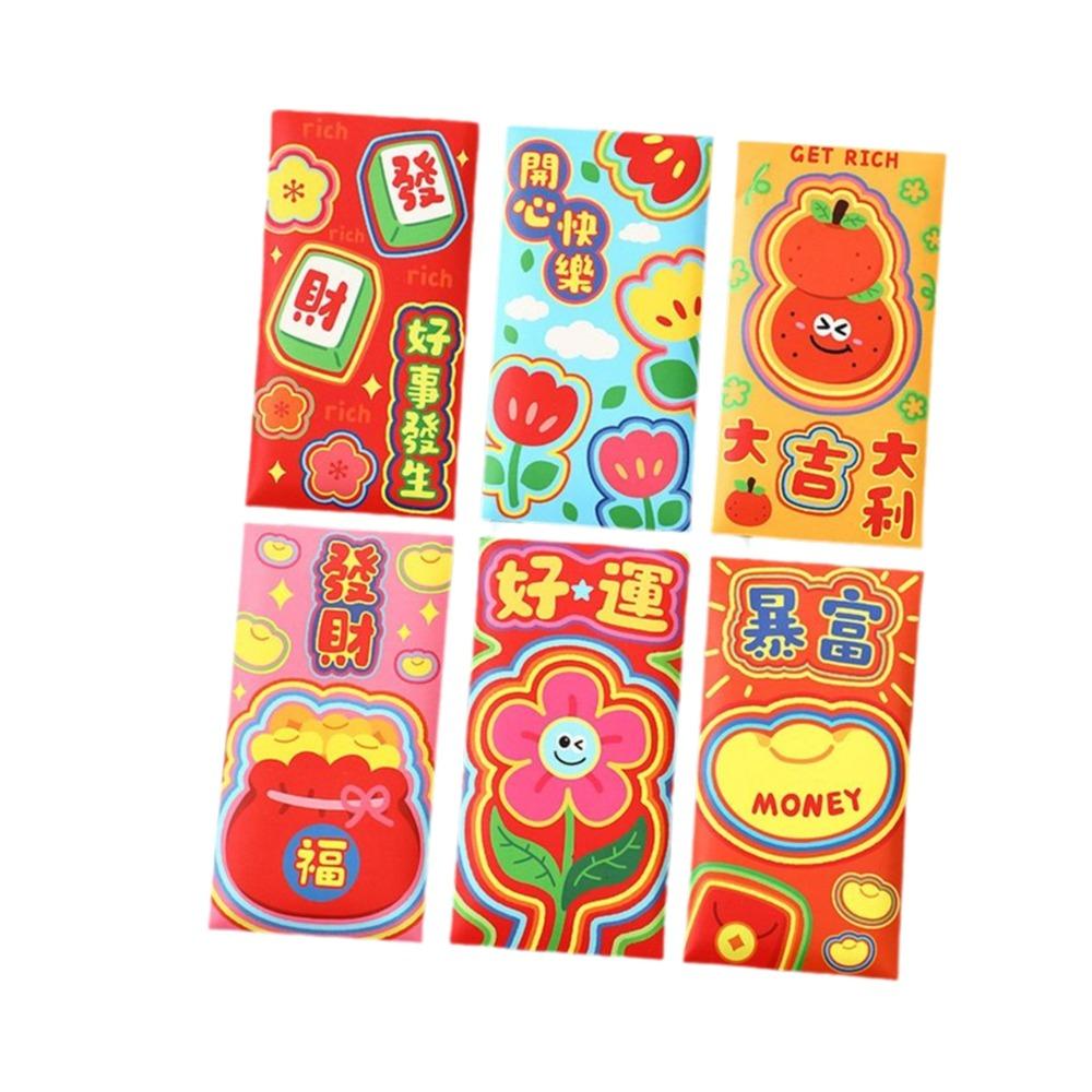 6Pcs Chinese Style 2026 Horse Year Red Envelope Paper Lucky Money Bag Red Pocket Birthday Gift