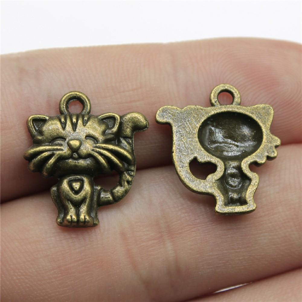 20pcs Charms Cat Tibetan Bronze Silver Color Pendants Antique Jewelry Making DIY Handmade Craft