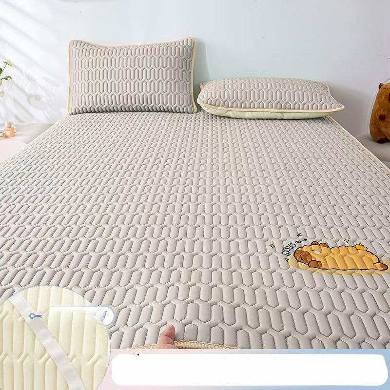 Cool Feeling Ice Fabric Bed Linen Single Summer Cold Bed Pad Washable Cartoon Mattresses  Elastic Band Four Corners Bedspreads