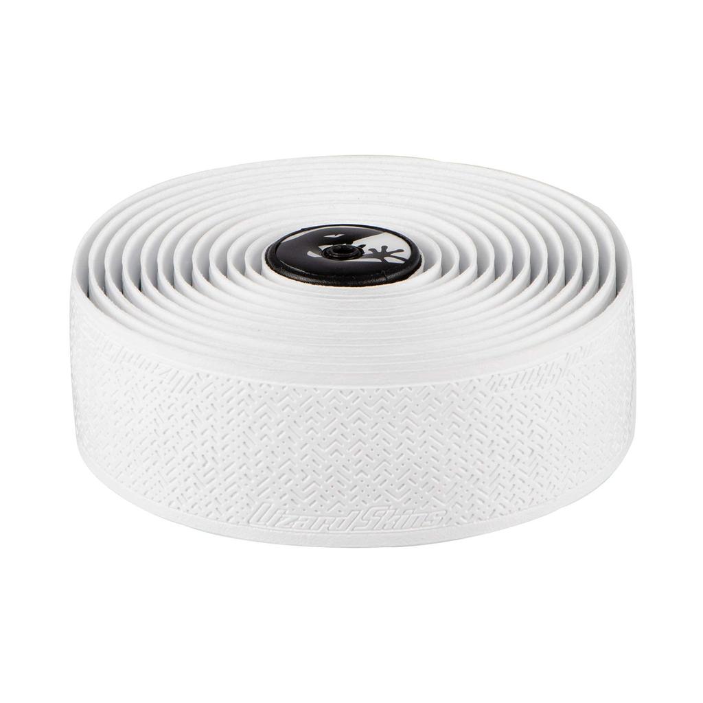Lizard Skins DSP Bar Tape with Bar End Diamond White V2, 1.8mm Thick, Screw-in Plugs,