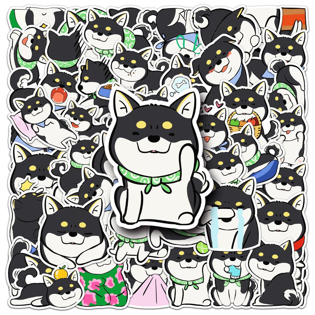 50 Black Chai Cartoon Stickers Cute Hand-painted Dog Shiba Inu Hand Account Decorative Water Cup Mobile Phone Gum Stickers