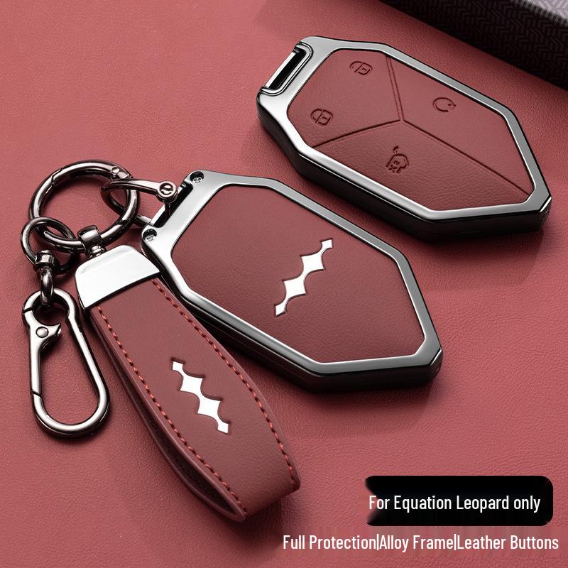 Equation Leopard 5 Key Case: Leopard Five Aluminum Alloy with Goatskin Shell Full Coverage Buckle New Model for Men