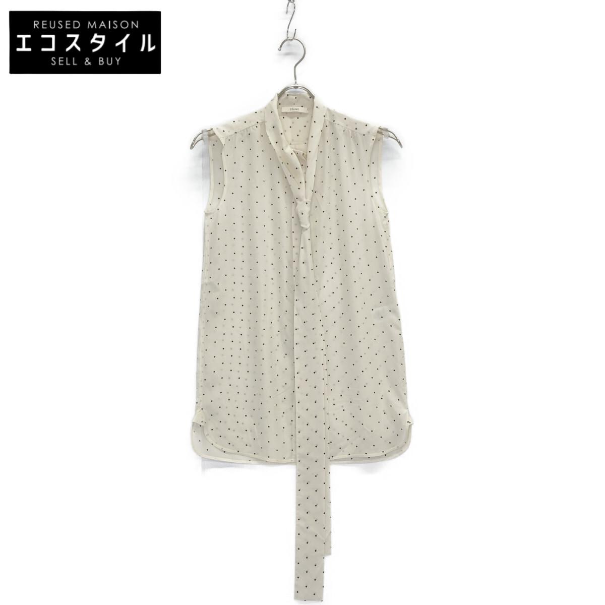

CELINE Phoebe Period 2 0W55/5963 White x Black Silk Dot Sleeveless Bowtie Blouse tops 34 whiteUsed