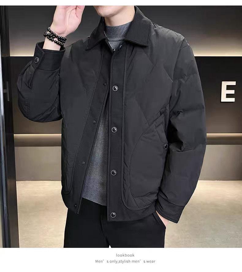 Herren Winter/Herbst Leichte Jacke im Hemdstil mit Daunenfüllung (weiße Entendaune), Neuer lockerer Schnitt, Große Größen Arbeitskleidung.