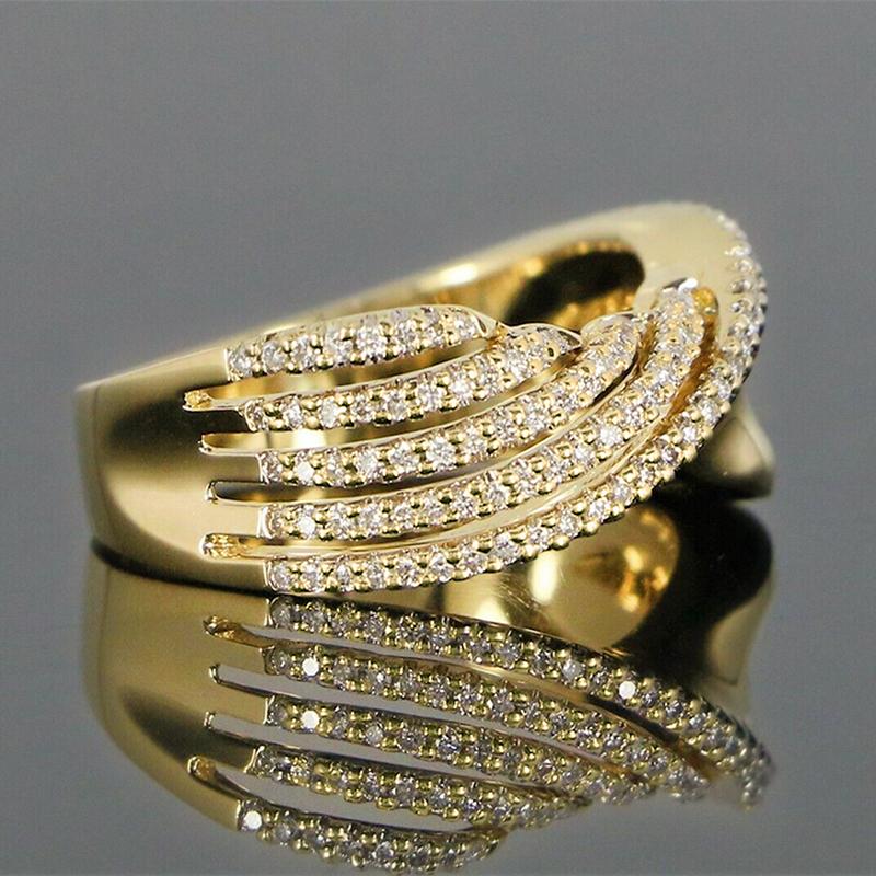 Wave Design Paved CZ New Rings for Women Luxury Gold Color Wedding Accessories Modern Fashion Female Jewelry Drop Ship