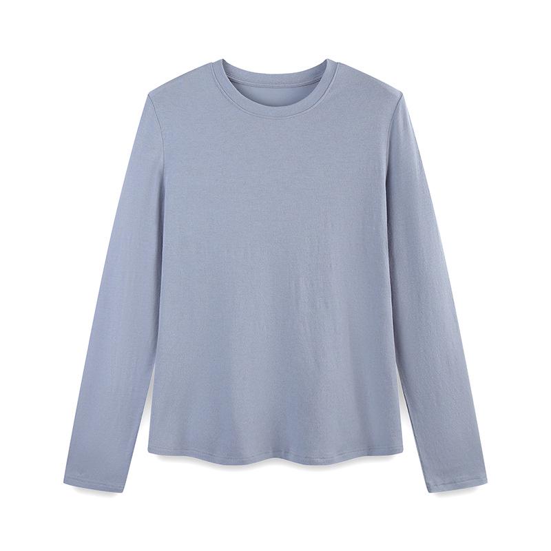 New Autumn/Winter Modal Wool Crew Neck Base Layer Top - White Long Sleeve Shirt
