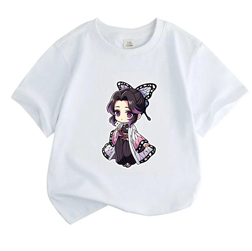 Kids Boys Girls 100% Cotton Crew Neck Short Sleeve T-Shirt, Cute Chibi Anime Butterfly Character Print Casual Soft Breathable Tee for Daily Wear Summe