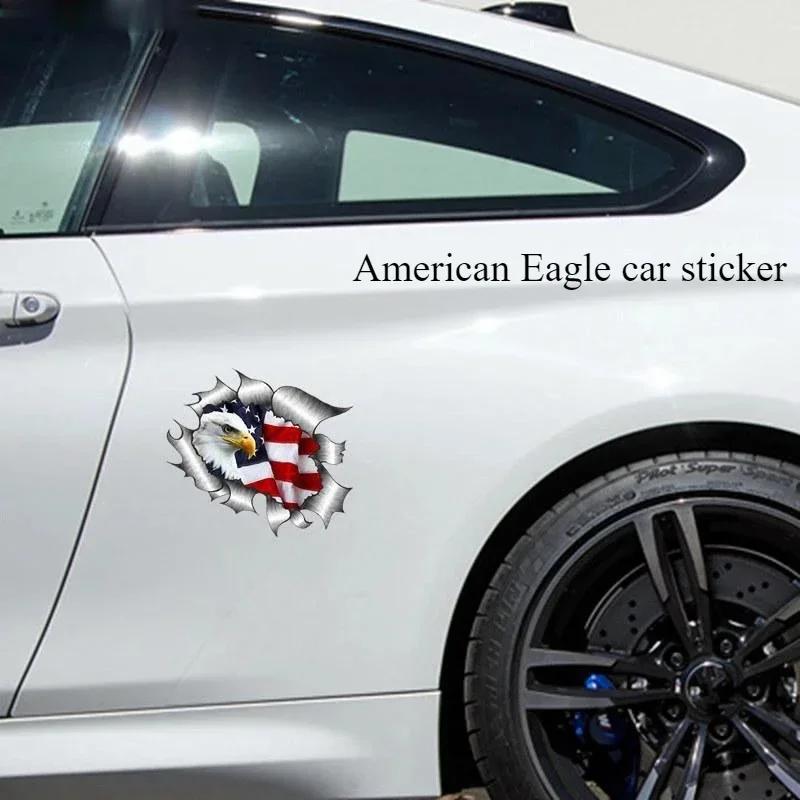 Motorcycle Sticker Personality Creativity Ripped Torn Metal Design with American Bald Eagle Us Flag Motif External Car Sticker