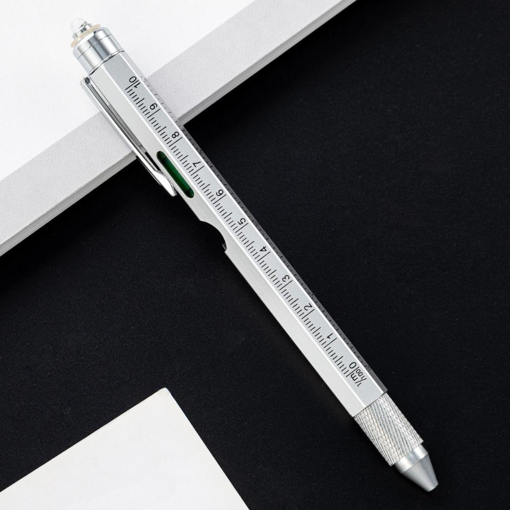 

With LED Light Spirit Level Screwdriver Ruler Ballpoint Pen Outdoor Tool Pen Construction Tools срібний