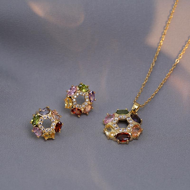 Women's Colorful Zircon Flower Necklace: Trendy Titanium Steel Pendant