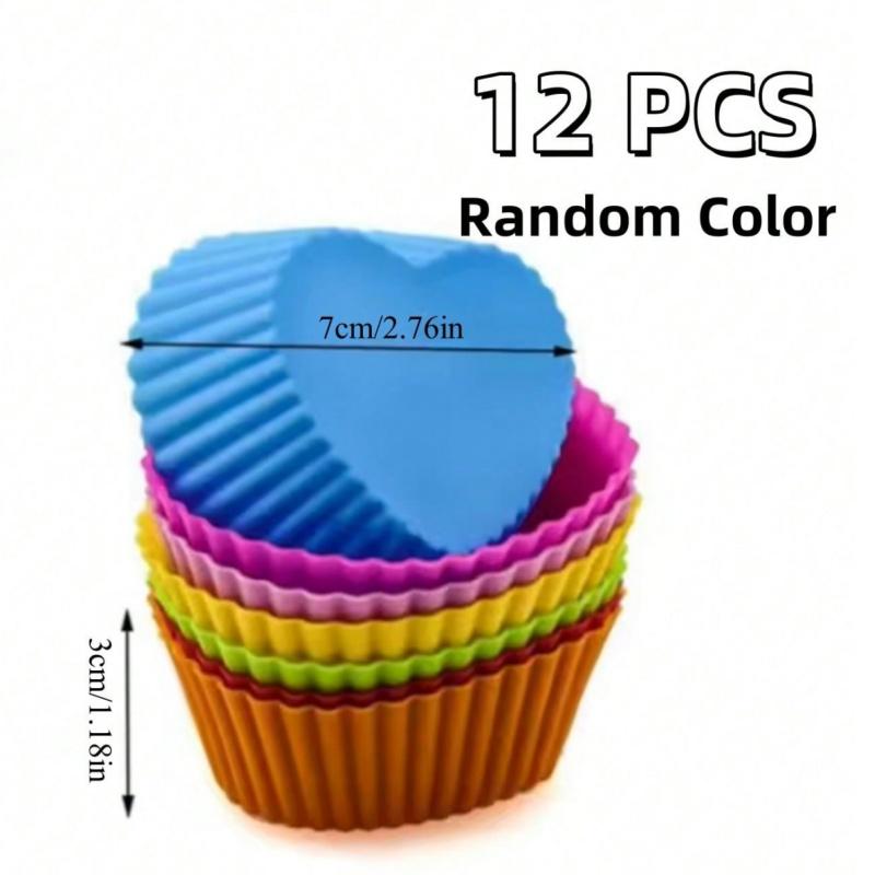 6/12pcs Silicone Cupcake Liners Reusable Baking Cups Nonstick Easy Clean Pastry Muffin Molds 4 Shapes Round, Stars, Heart, Flowe