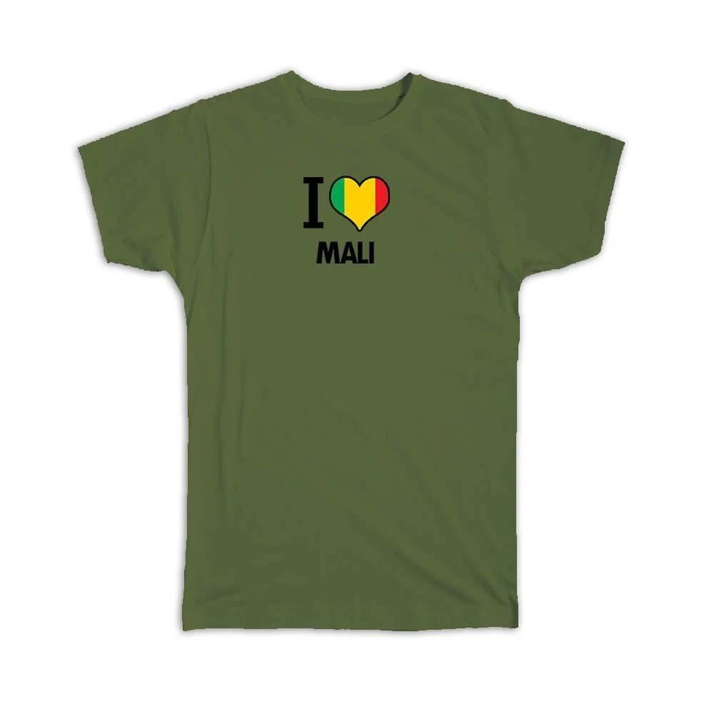 Gift T-Shirt : I Love Mali Flag Heart Country Crest Malian Expat XL