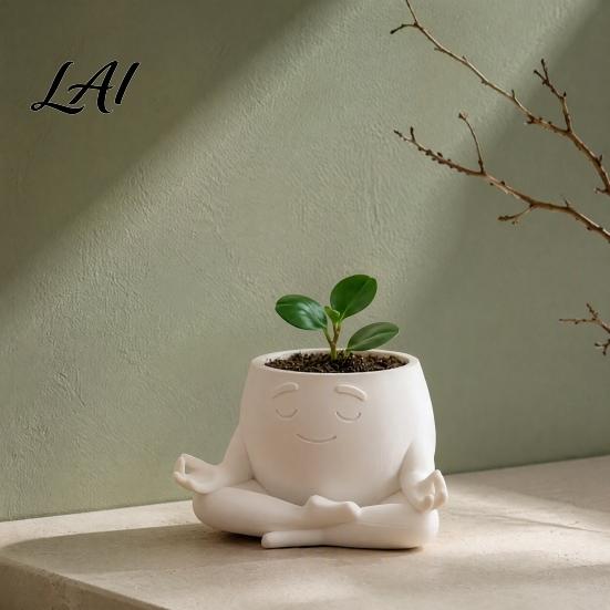 Functional Office Plant Decor Sit In Meditation Planter Cute Zen Flower Pot 3D Printed Small Figure Succulents Pot for Cacti Home Desktop Creative