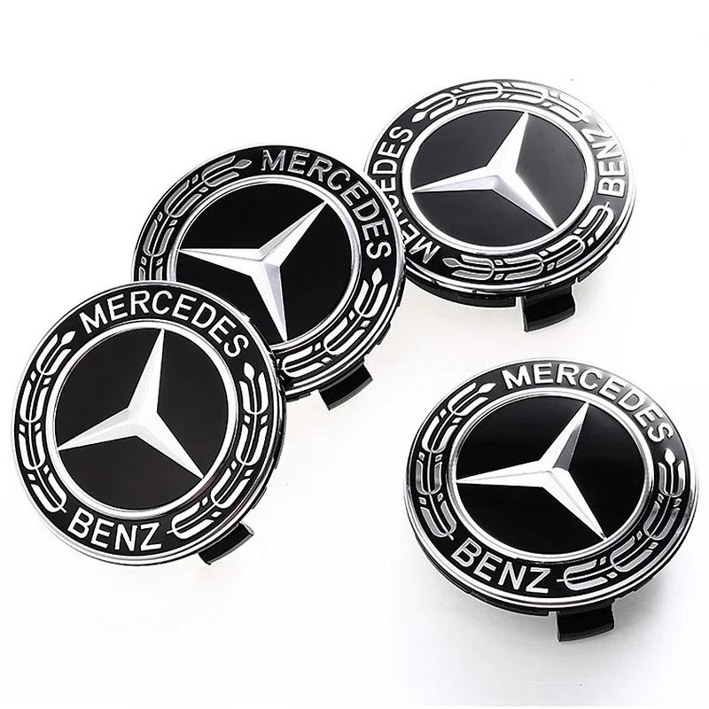 C200 E300 2026 Hot 4PCS 75mm Metal Emblem Car Wheel Center Hub Cap Cover Badge For Mercedes Benz AMG GLK GLE GLC W203 W206 W220