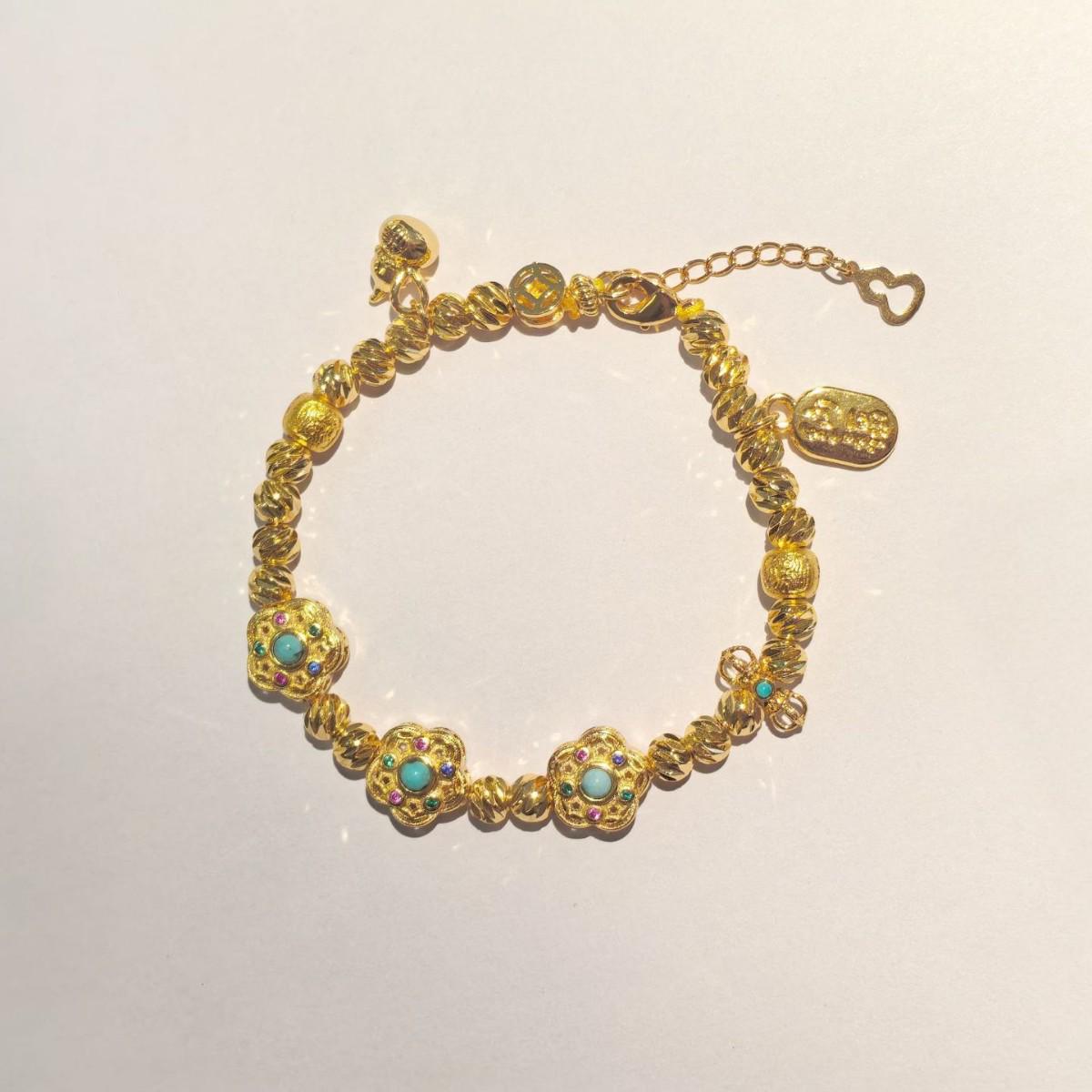 National Style Turquoise Vajra Wealth and Fortune Gourd Bracelet Natural