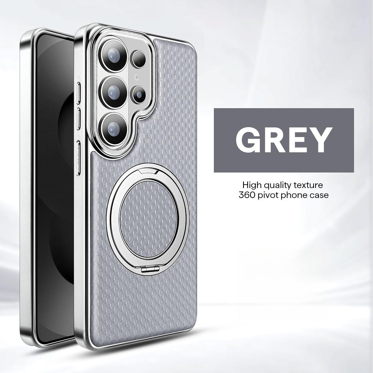 

Diamond Texture Leather Phone Case for Samsung Galaxy S26 Ultra S25 Plus S24 S23 Magnetic Rotating Bracket Alloy Button Cover Galaxy S26 сірий колір