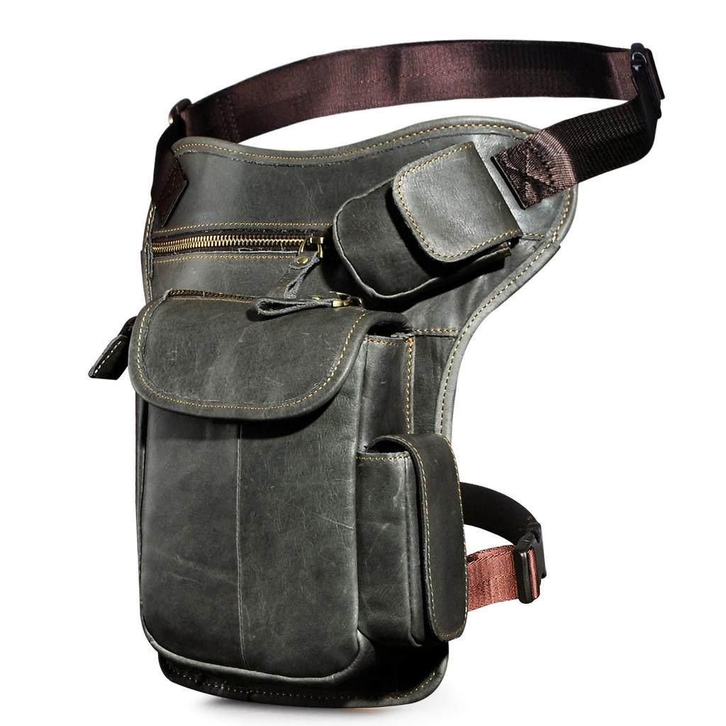Top Grain Oil Waxed Leather Waist Bag for Men Vintage Camera Cell Phone Crossbody Leg Pack Hip Bag for Outdoor Travel Hiking