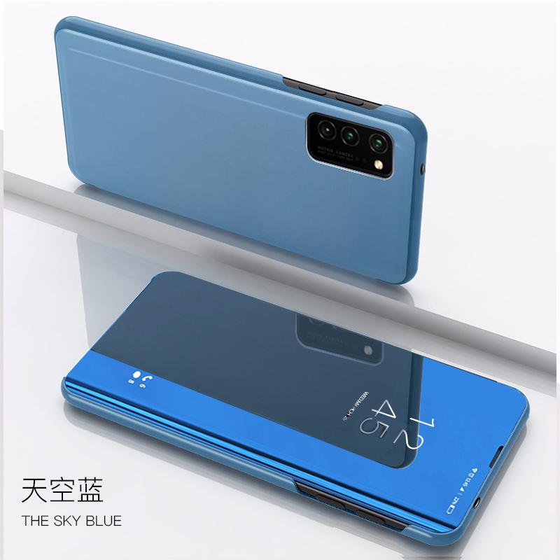 

Умный чехол-зеркало для телефона Samsung Galaxy A51 A71, роскошный кожаный чехол-книжка с окошком для просмотра, с подставкой, Coque Capa Fundas For A51 небесно-голубой