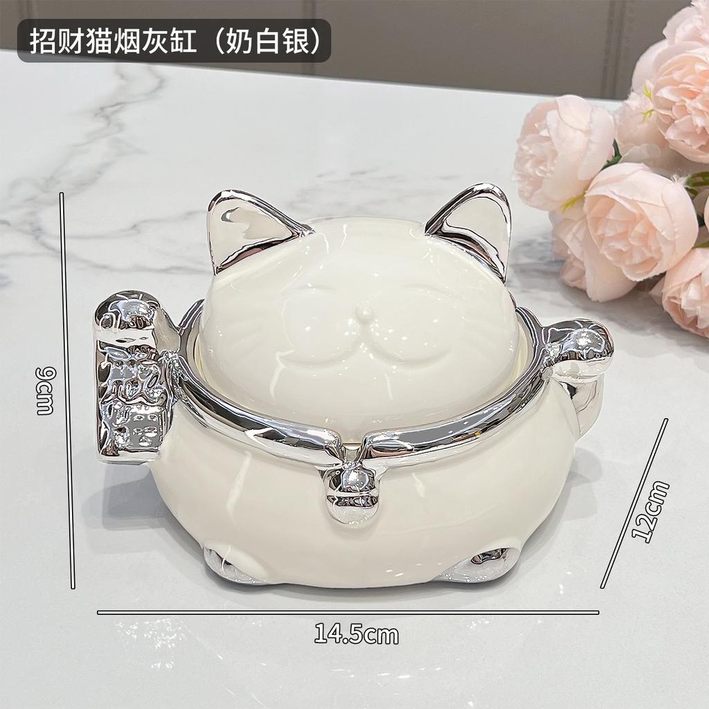 Zhaocai Cat Ashtray with Lid Anti Fly Creative Living Room Home Office Ceramic Ashtray Decoration for Boyfriend Ashtrays
