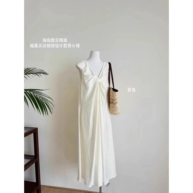 Womens Sleeveless Twist Knot V Neck Maxi Dress S белый