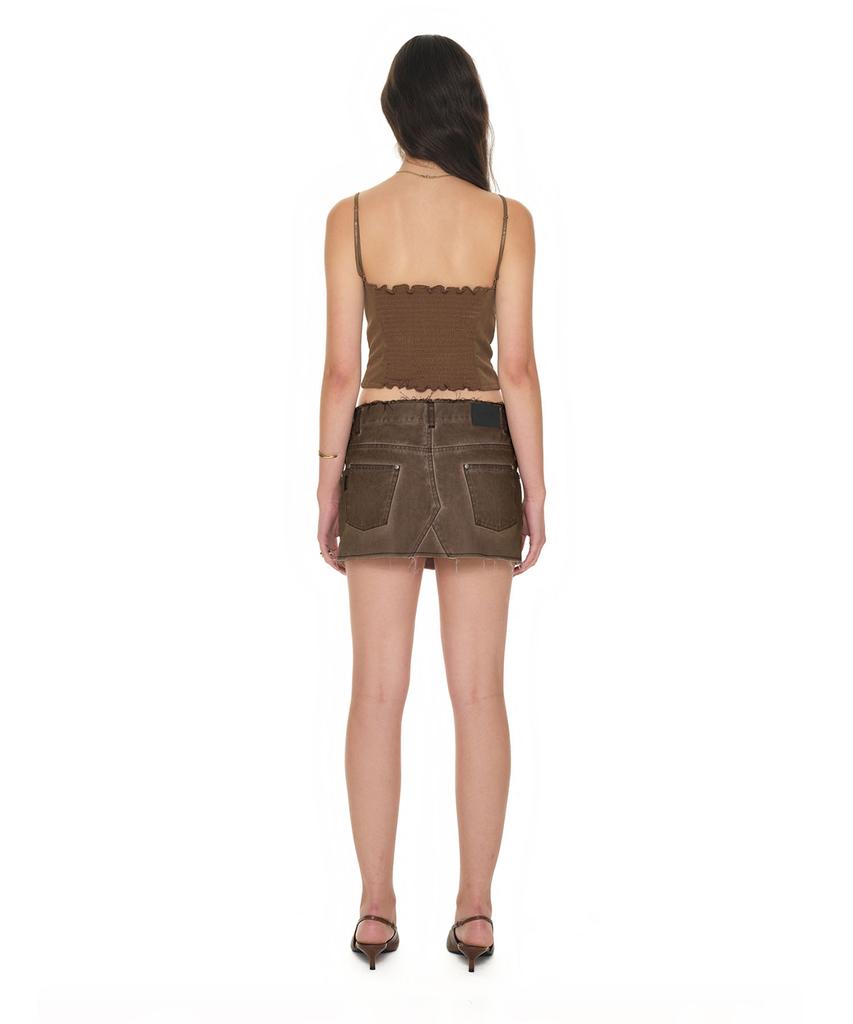TOOMUCHTAX Faux Leather Cami Top Brown