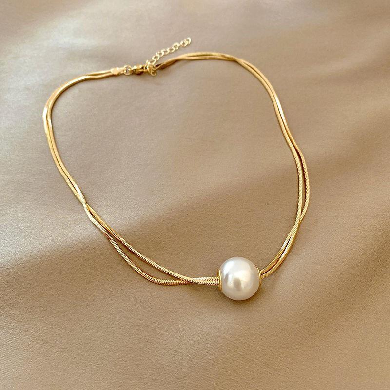 Elegant Titanium Steel Layered Pearl Necklace for Women