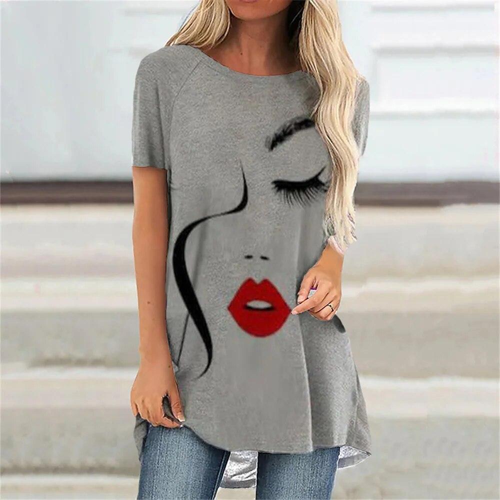 Fashion Cartoon Portrait 3D Print Women T-shirt With O Neck White Short Sleeve Women Clothes Leisure Summer Tops Pullover