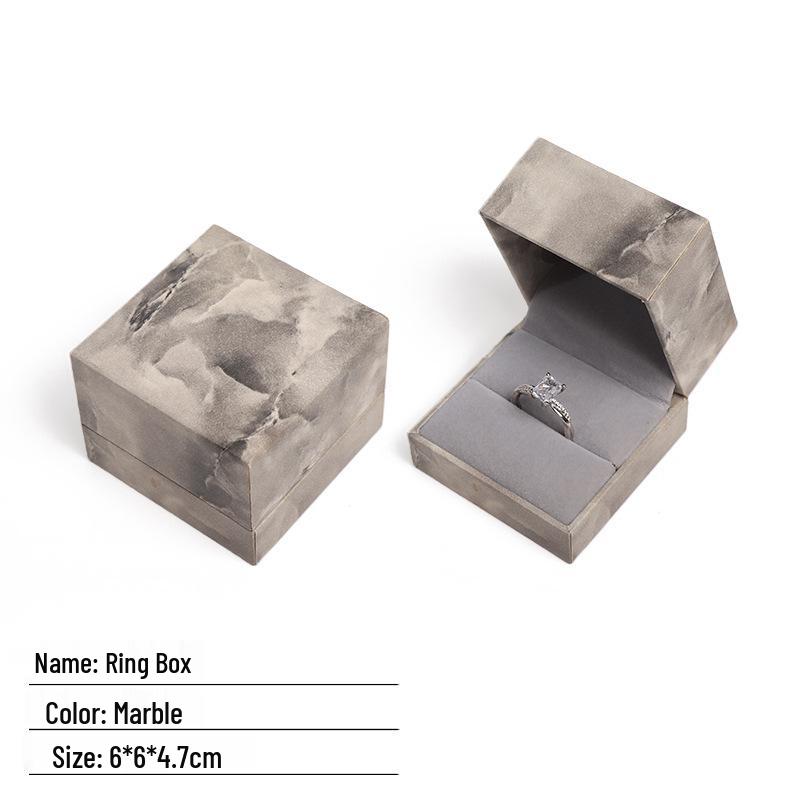 Vintage Marble Pattern Jewelry Box: Gray Velvet Ring, Pendant & Bracelet Organizer
