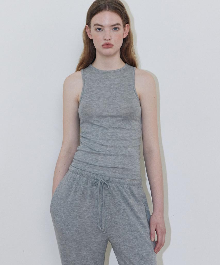 LADY VOLUME Lea Ribbed Tank Top (Grey)