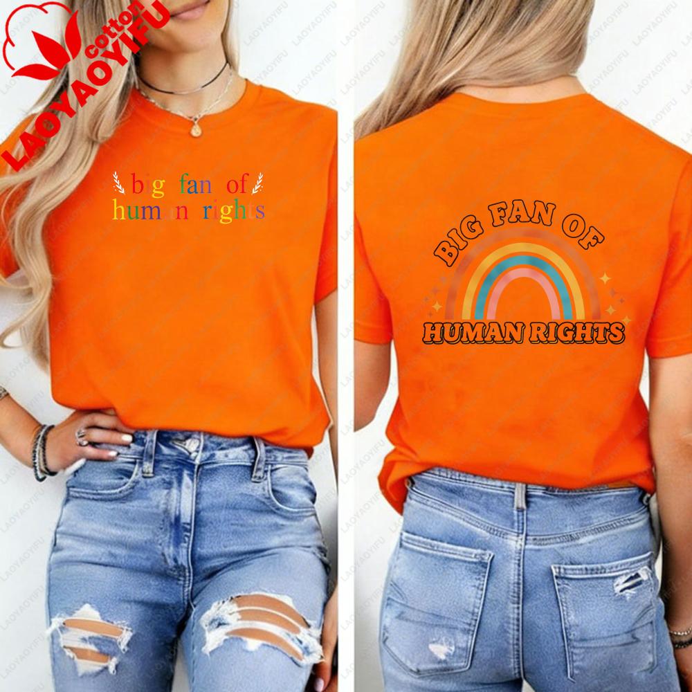 Big Fan of HuUnisex Rights Graphic TShirt Retro Rainbow Print On Front Back Crew Neck Short Sleeve Tee for Unisex Unisex Tops