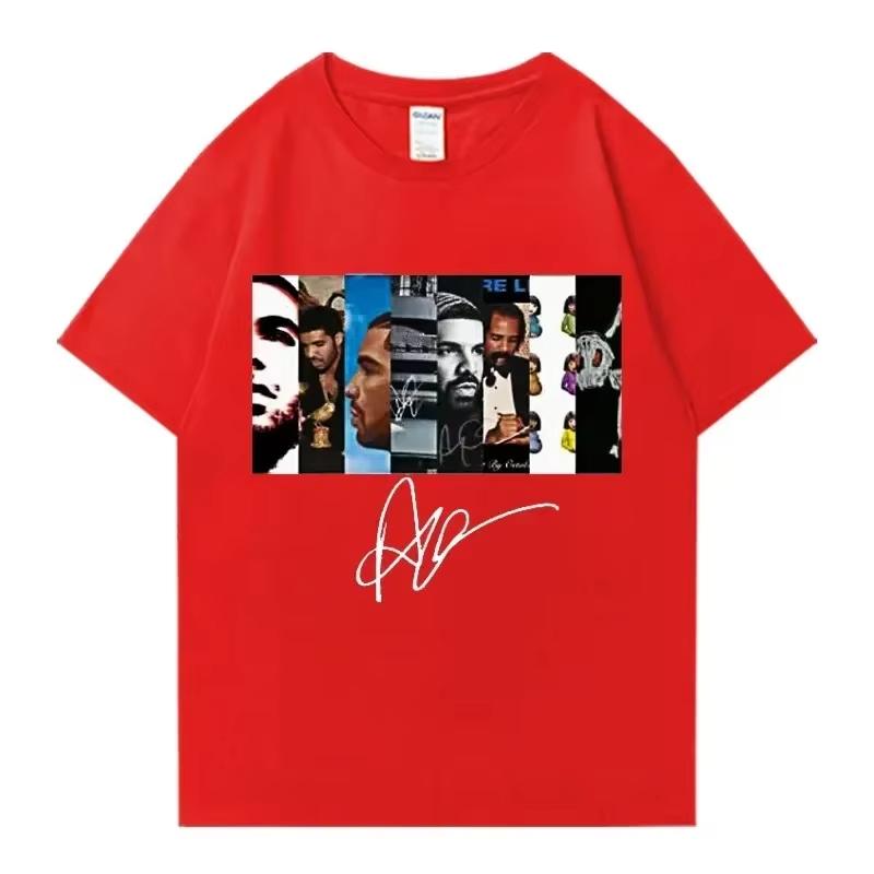 Mens Drake retro rapper character print pure cotton shortsleeved Tshirt hiphop casual wear top Springsummer new Fashion