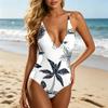 Women's Printed Bikini Swimsuit with Tropical Leaf and Floral Pattern Deep V Neck Adjustable Strap Design for Beach Pool Resort