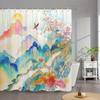 1pc Cherry Blossom Bird Bath Curtain - Vibrant Watercolor Design with Red for Blue Bird Pink Flowers Mountain Stream Pastel Sky
