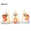 Small Desk Glow Props Halloween Ghost Flameless Candle, Cute Holding BOO Letter Tealight, Spooky Indoor Home Accents Battery Operated LED Flickering