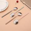 Pink Silver Matte Korean Tableware Set 6Pcs Luxury Cutlery Set Stainless Steel Dinnerware Spoon Chopsticks Flatware Cutlery Set