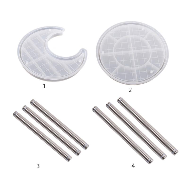 2 Tier Resin Tray Molds Round/Moon Epoxy Resin Casting Mold for DIY Makeup Tools Trinkets Jewelry Storage Box Making