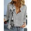 Funny Dog Cartoon Pattern Women's Long Sleeve Shirt Fashion Casual Digital Print Gradient Button Neck Long Sleeve Women Clothing