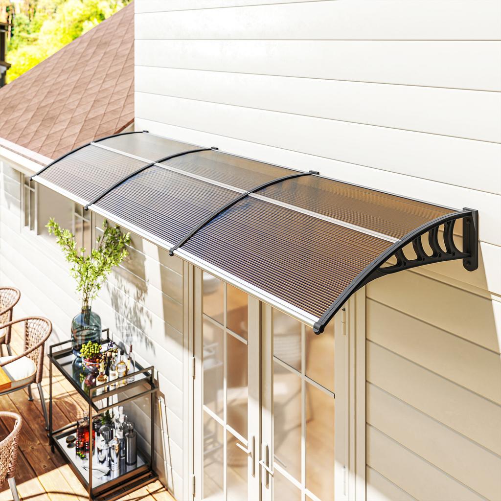 Front Door Canopy, Outdoor Awning, Rain Shelter, 303 X 96cm , Brown