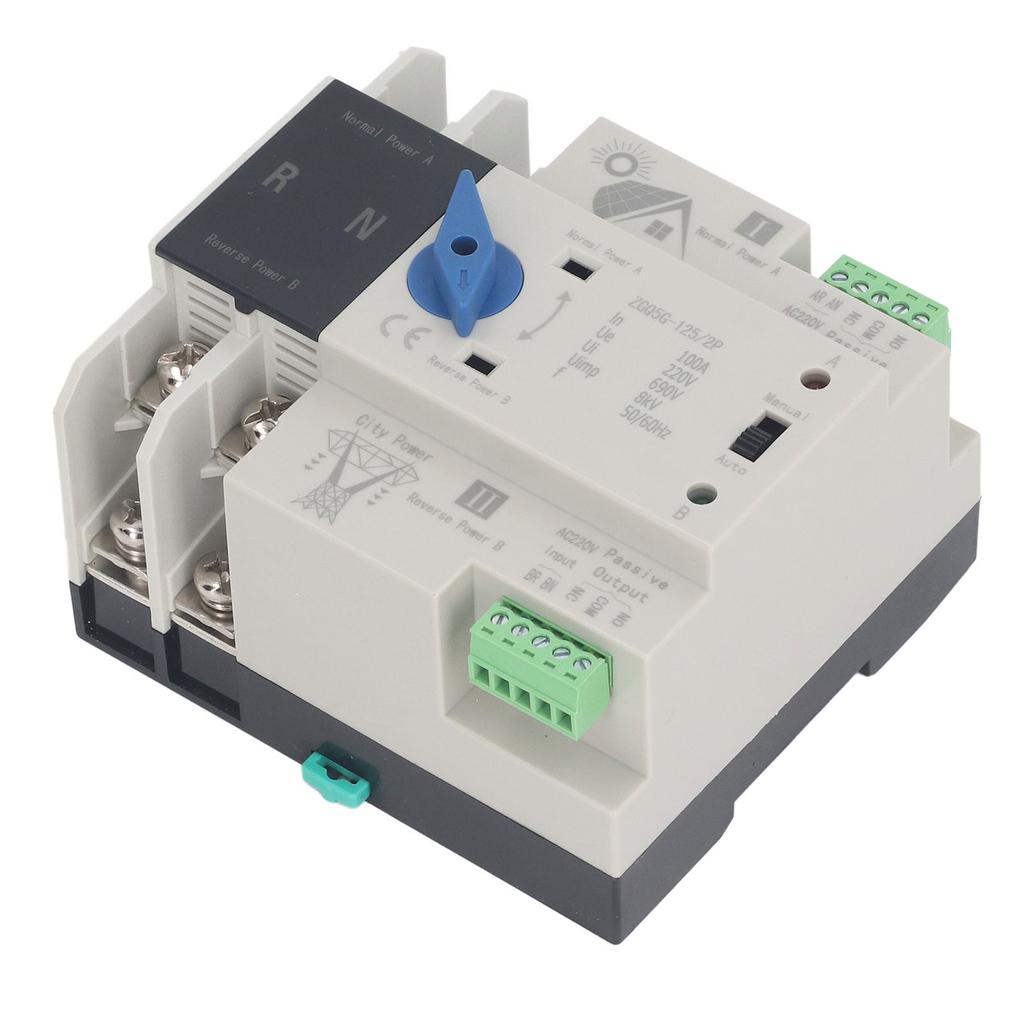 Doppelstromversorgung Automatischer Umschalter 2P 100A Solarisolation Schneller Schaltregler 220V